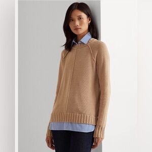 EUC. Size MED. Lauren Ralph Lauren Layered Camel Cotton Sweater